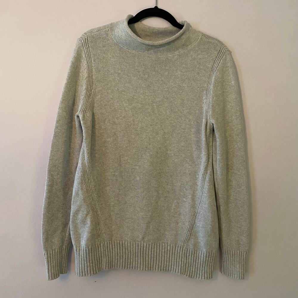 Karen Scott Gray Roll Neck Knit Sweater Mockneck Cotton Preppy Women's Medium
